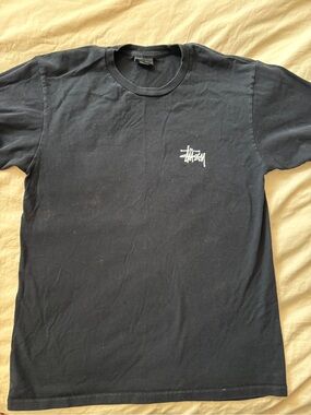 Men’s Black Short‑Sleeve Stussy Logo Crew T‑Shirt